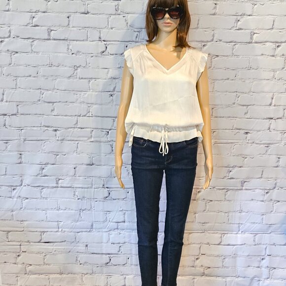 BANANA REPUBLIC, Sleeveless ivory v-neck blouse with front tie - Picture 4 of 13